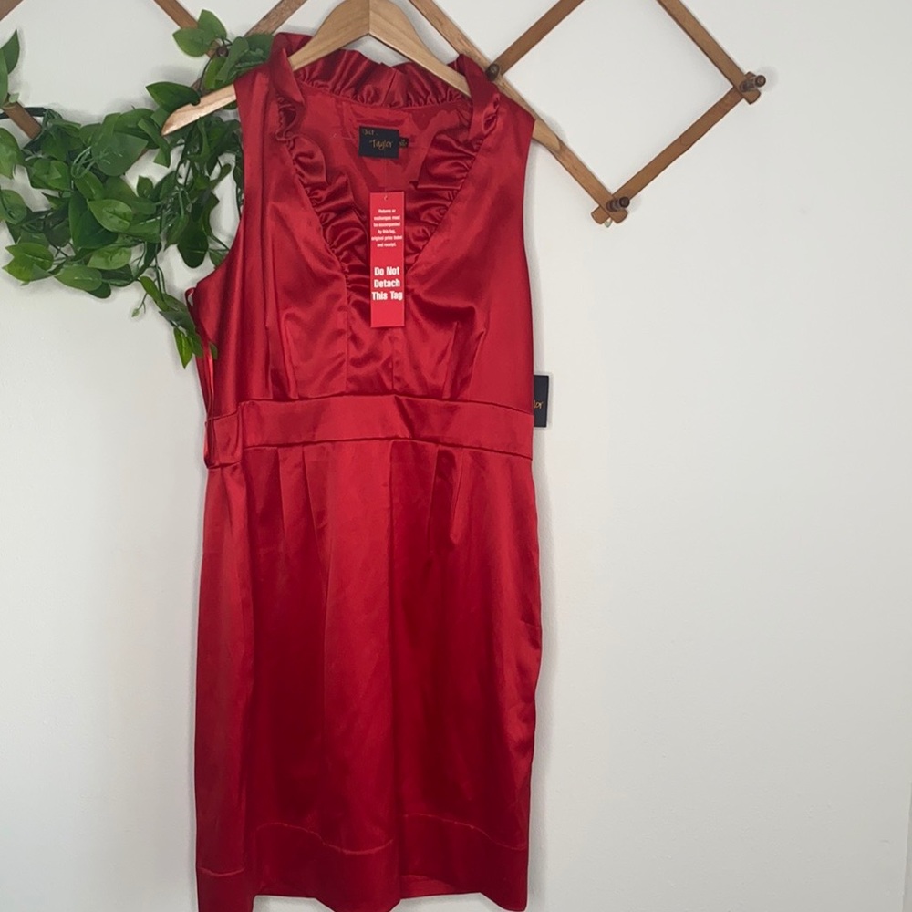 NWT - Just Taylor Red Ruffle Neck Dress size 14